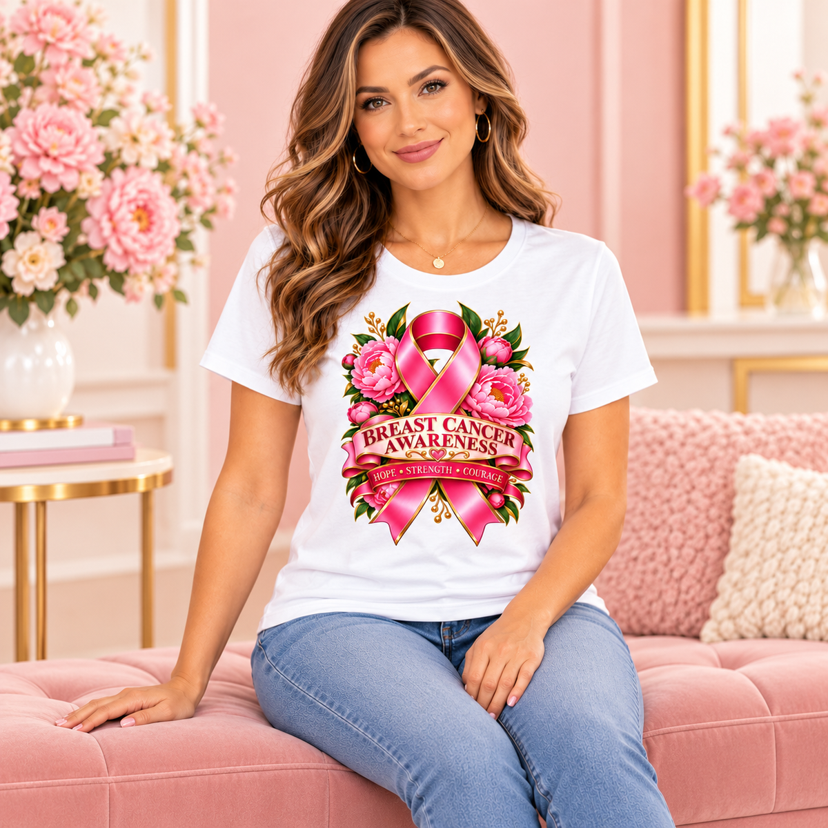 Breast Cancer Awareness T-Shirt | Hope, Strength & Courage
