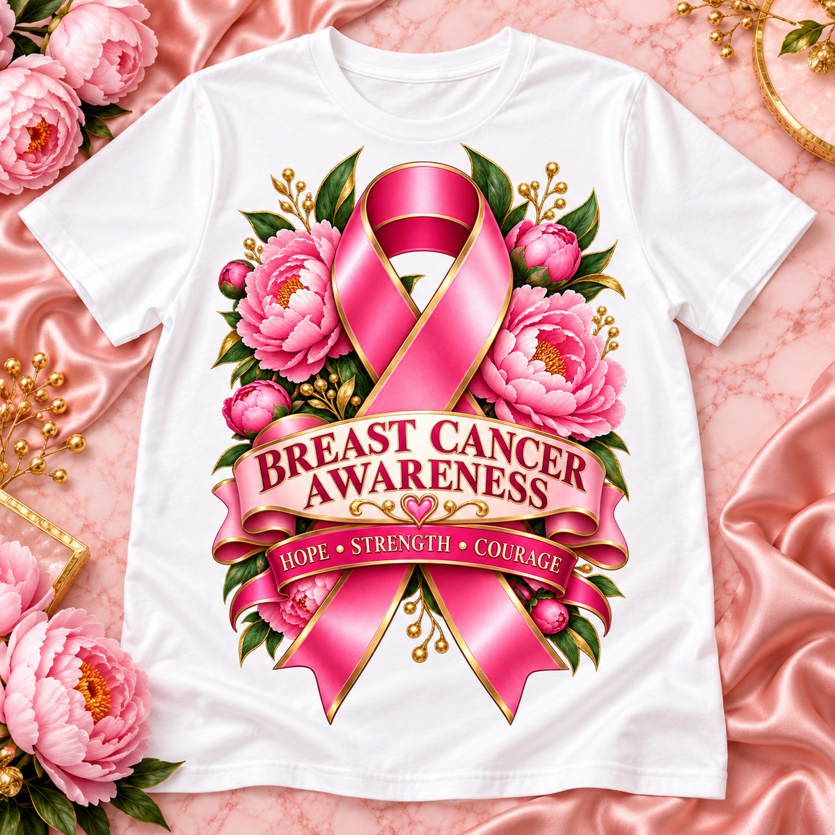 Breast Cancer Awareness T-Shirt | Hope, Strength & Courage