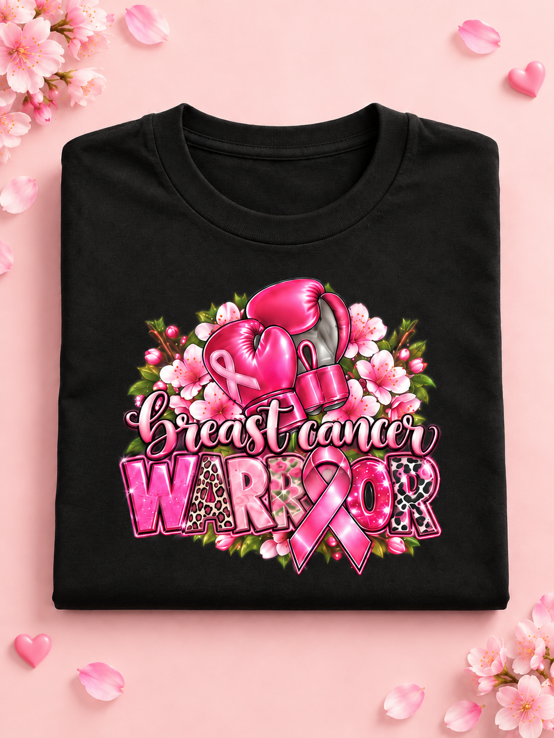 Breast Cancer Warrior T-Shirt – Pink Boxing Gloves & Ribbon Design