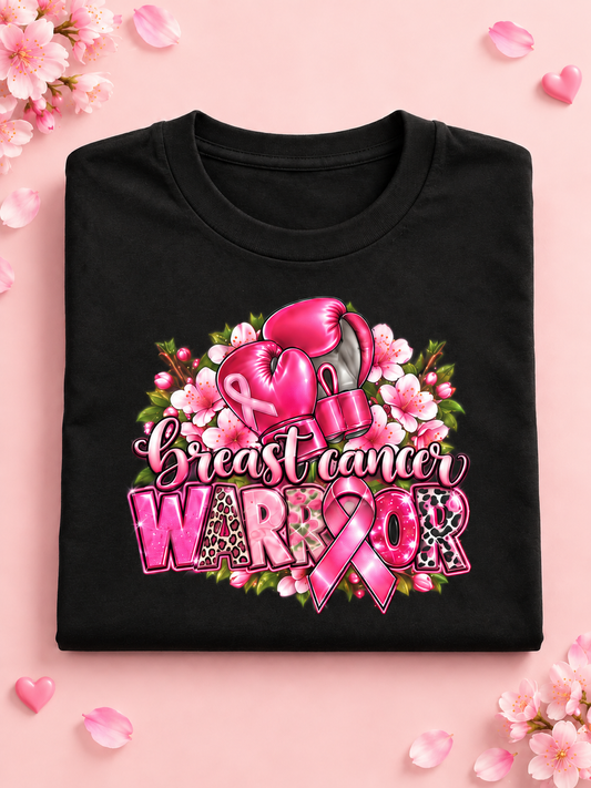 Breast Cancer Warrior T-Shirt – Pink Boxing Gloves & Ribbon Design
