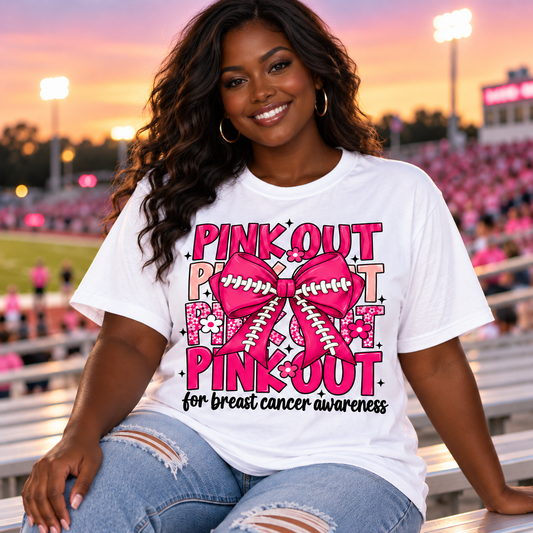 Pink Out Bow Breast Cancer Awareness T-Shirt