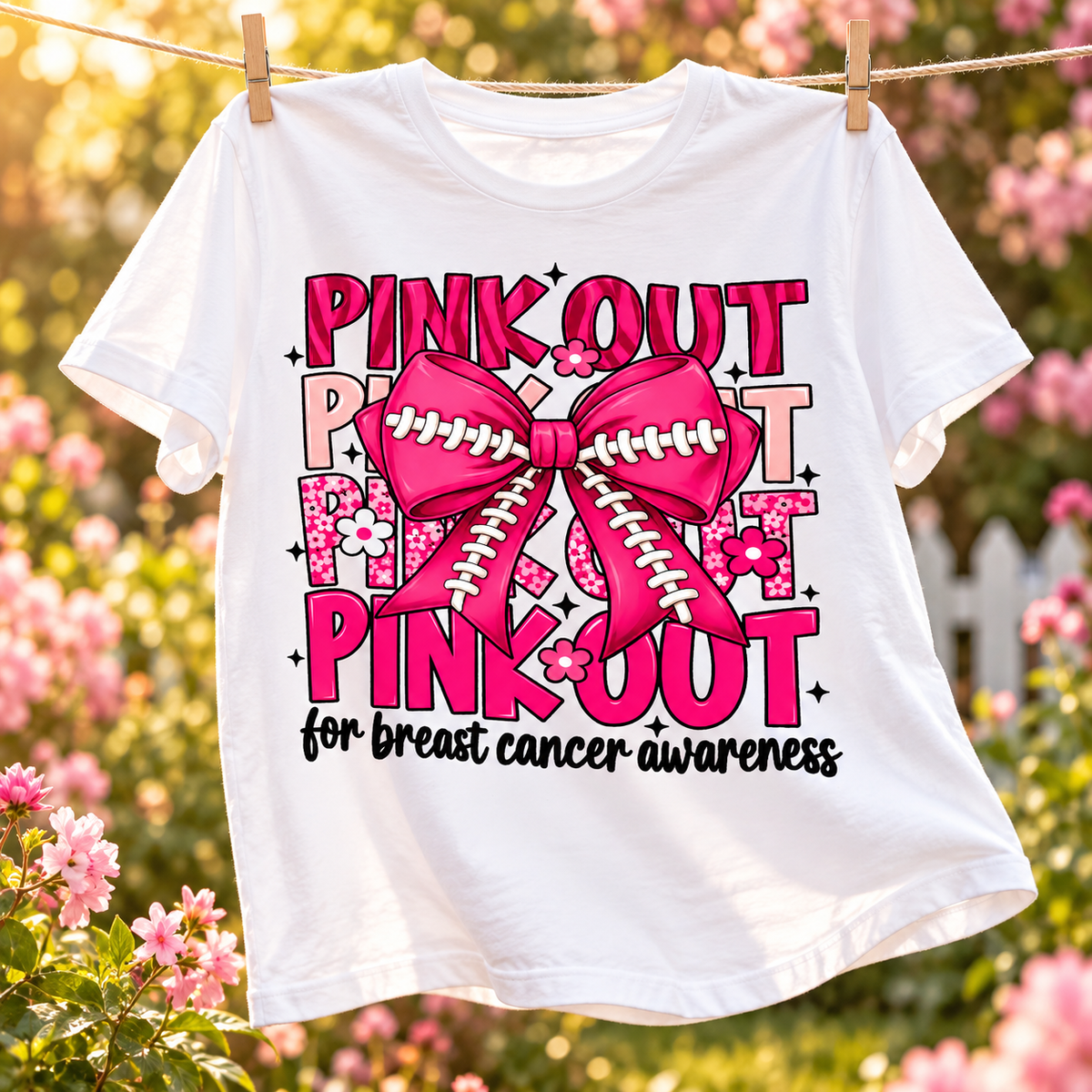 Pink Out Bow Breast Cancer Awareness T-Shirt