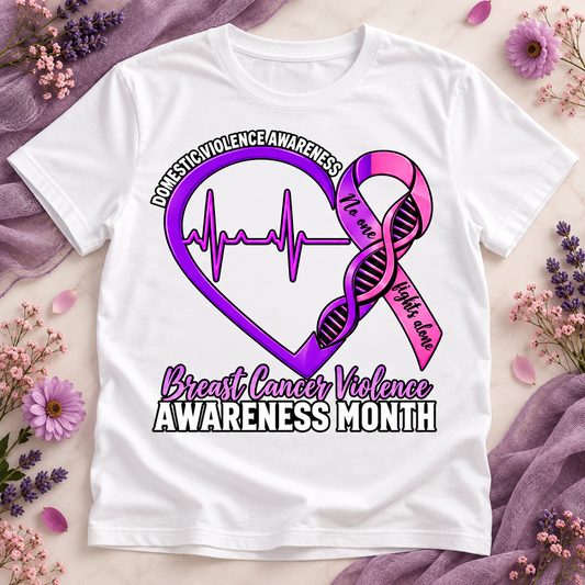 Domestic Violence & Breast Cancer Awareness T-Shirt — “No One Fights Alone”