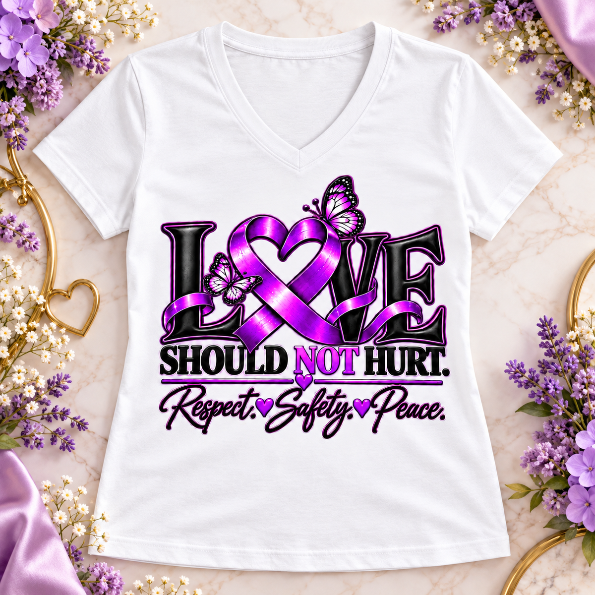 Love Should Not Hurt Purple V-Neck T-Shirt
